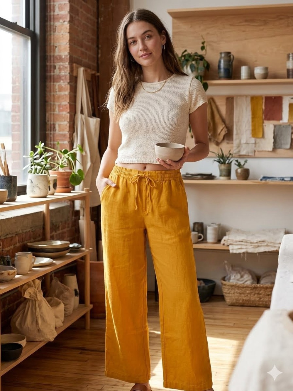 Women’s Mustard Drawstring Casual Pants